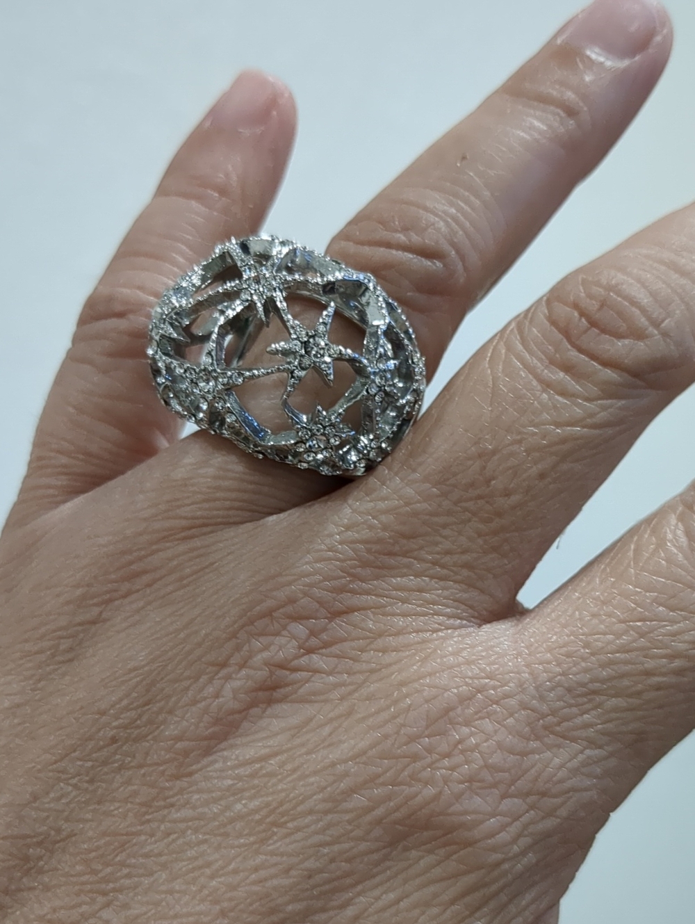 Sterling Silver Starburst Openwork Ring - Silver